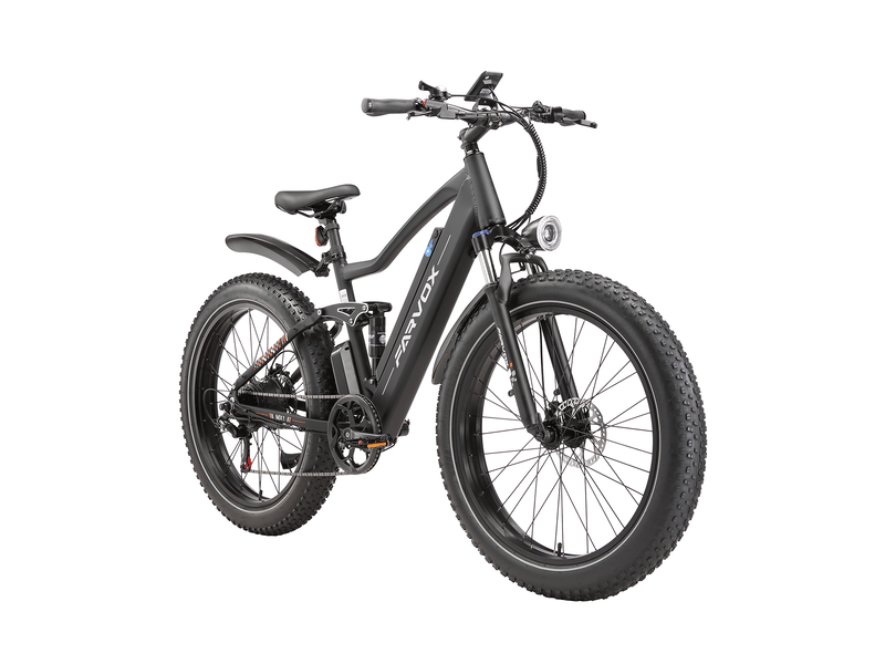  Vélo électrique farvox mx1, fatbike 26, 624 wh, double suspension, noir et rouge  - Conforama D