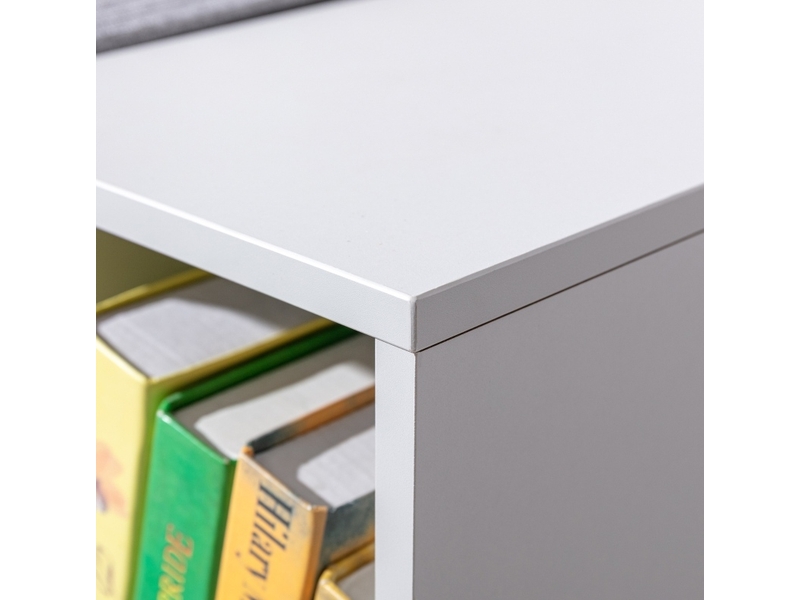  Bibliothèque enfant avec banc de rangement 103 x 30 x 62 cm – gris – 6 compartiments avec 3 coussins  - Conforama E