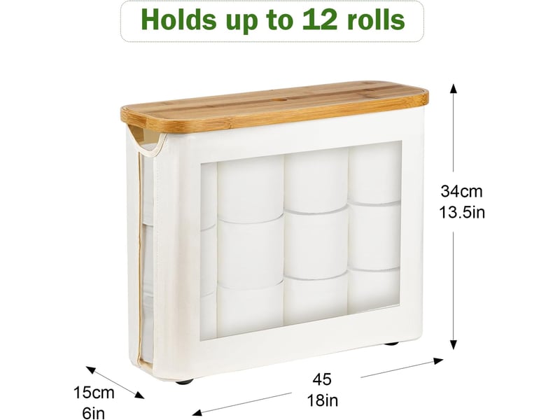  Panier à papier toilette en bambou - organisateur de salle de bain avec couvercle, grand support pour 9 méga rouleaux  - Conforama B