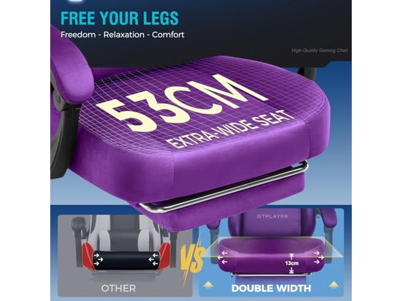 Gtplayer chaise de jeu inclinable à 160° avec repose-pieds 180kg - tissu violet foncé GT829-VLTDP - Conforama D