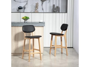 Lot de 2 tabourets de bar, chaises hautes, revêtement synthétique avec dossier et pieds en bois, noir