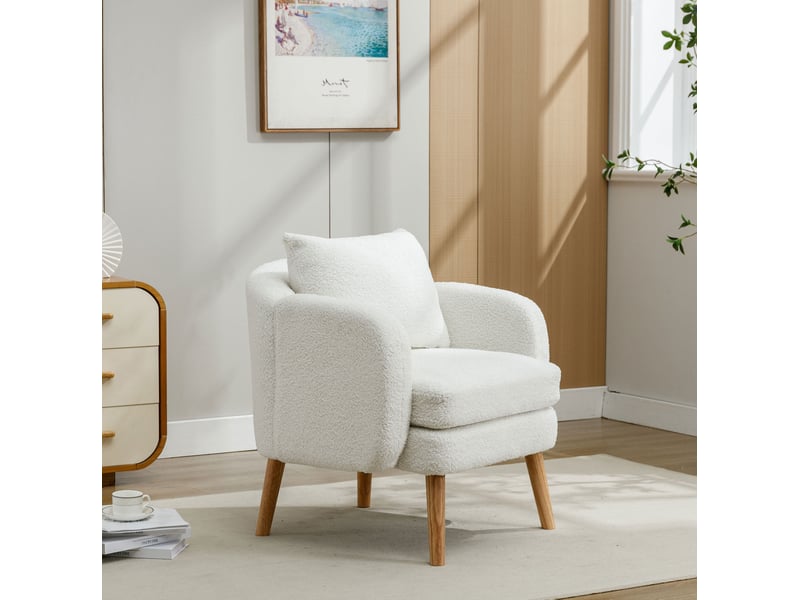  Fauteuil tcqpz 1 place en tissu teddy blanc avec coussin, assise rembourrée 71 x 72 x 71 cm  - Conforama B