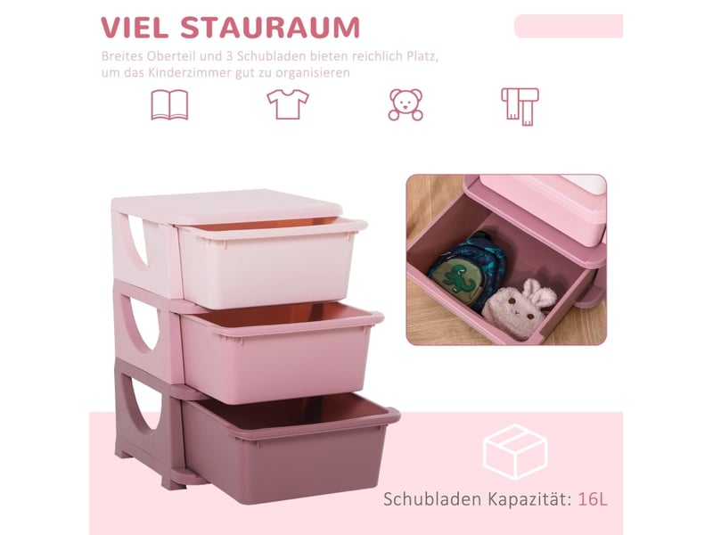 Rangement jouets enfant 37 x 37 x 56,5 cm rose en plastique, 3 bacs amovibles avec poignées - Conforama D