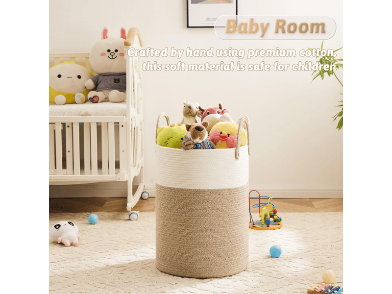  Panier à linge en corde de coton tressé 60 litres pour ranger vêtements sales ou jouets, kaki  - Conforama C