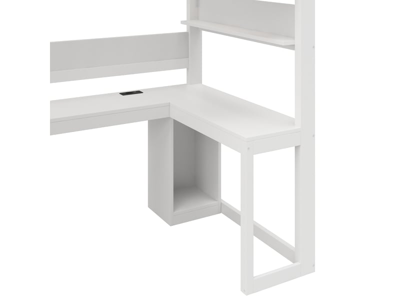  Lit mezzanine gaming 90 x 200 cm en bois, bureau, escalier avec rangements, led, port usb, blanc evarich - Conforama D