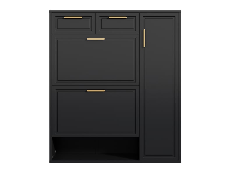  Meuble à chaussures ulevr avec rangement, 2 tiroirs et étagères réglables, 95 x 24 x 107 cm, panneaux de particules mdf, noir  - Conforama A