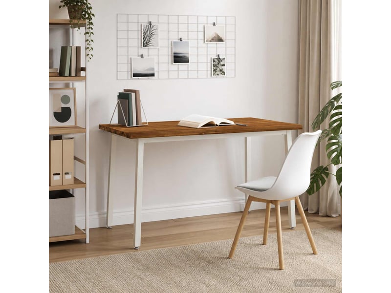  Table à manger moderne 140x80x75 cm bois d'acacia massif naturel et blanc shl67218  - Conforama C