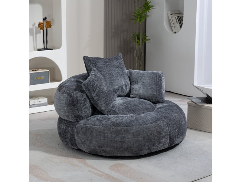  Fauteuil bean bag 108x108x52 cm dossier haut en chenille gris  - Conforama C