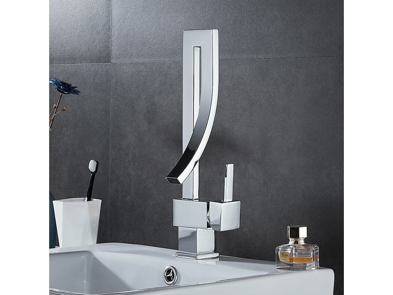  Mitigeur laiton cascade argent, eau chaudefroide. Style moderne simple pour lavabo, cuisine et salle de bain. Design élégant et fonctionnel.  - Conforama B