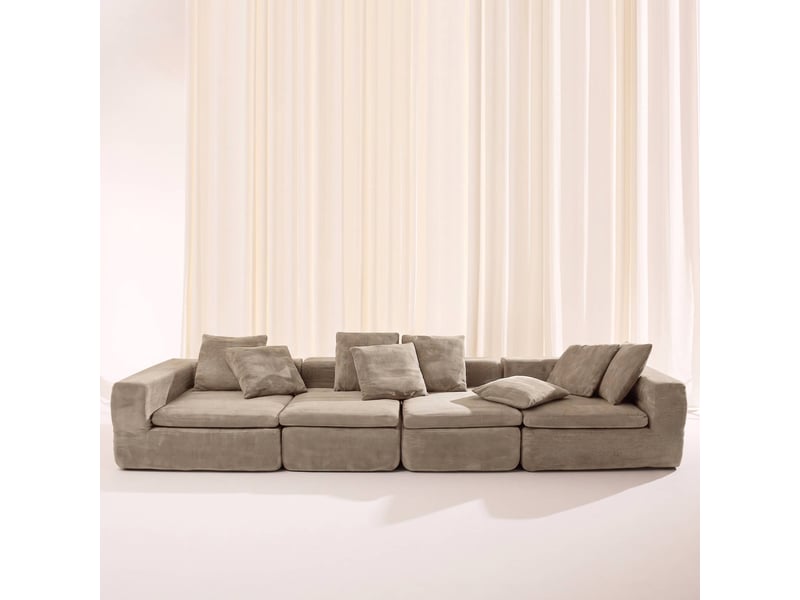  Canapé modulable tissu chenille 5 places beige foncé - movi  - Conforama C