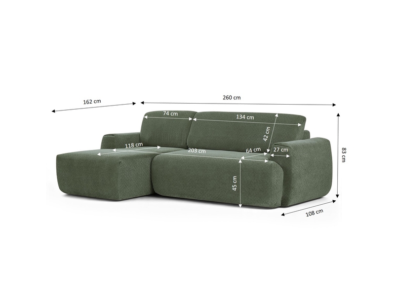 Canapé d'angle gauche compressé westa 4 places tissu chenille vert  - Conforama C