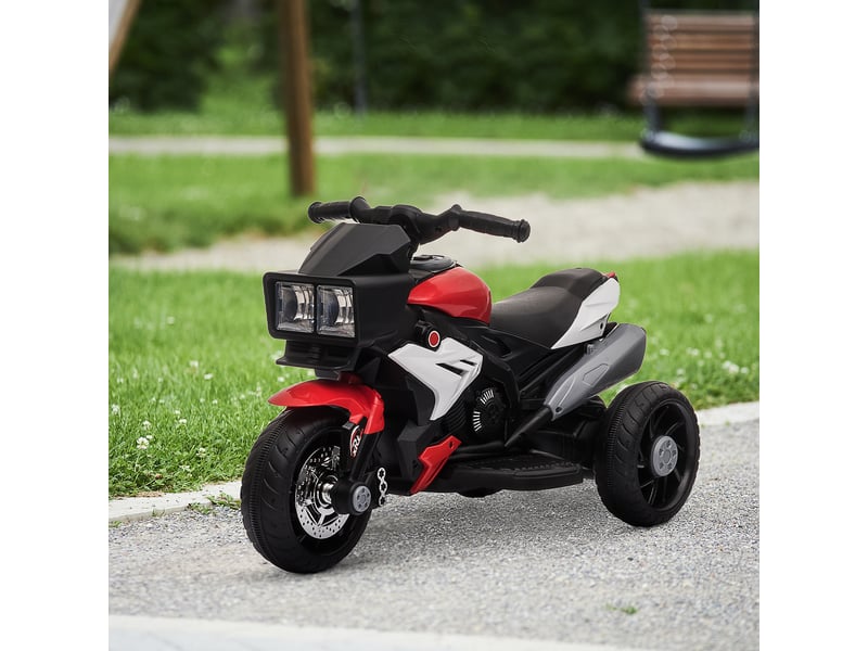  Moto électrique pour enfants de 3 à 5 ans (max. 25 kg) avec 3 roues, lumières et sons, batterie 6 v, rouge, 86 x 42 x 52 cm  - Conforama C