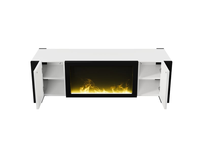  Meuble tv blanc, 2 portes, rangement, design moderne, structure robuste, entretien facile - panneaux de particules - 165x32x55cm  - Conforama B