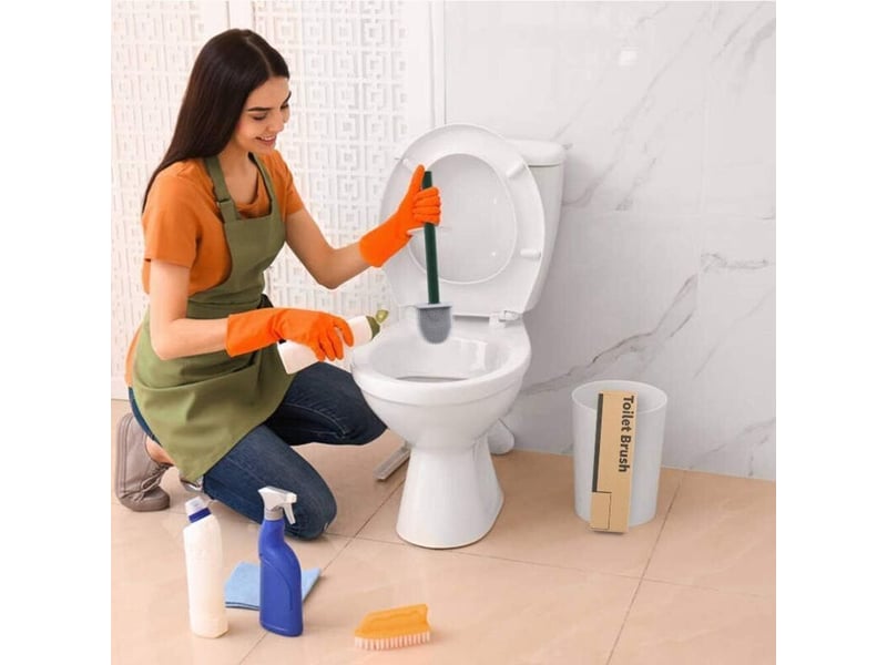  Brosse wc silicone suspendue, long manche, support hygiénique avec filtre et séchage rapide. Vert, design pratique et facile à nettoyer.  - Conforama D
