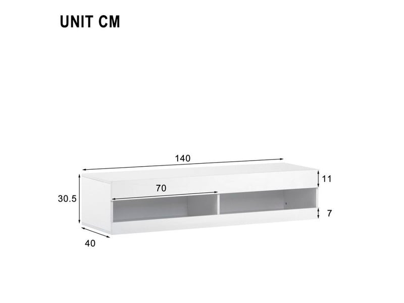  Meuble tv mural 140cm - led 16 couleurs &amp; 4 modes - finition uv brillante - économisez de l'espace au sol - blanc  - Conforama E