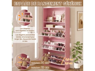 Meuble à chaussures 9 paire(s)  <strong></strong>  <strong>Fay Lum</strong> coloris rose