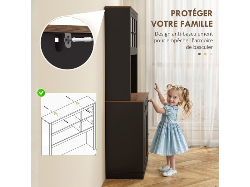  Buffet haut cuisine, armoire de cuisine, 6 portes, 2 tiroirs, plan de travail, étagères réglables, 100x40x180cm, noir  - Conforama R
