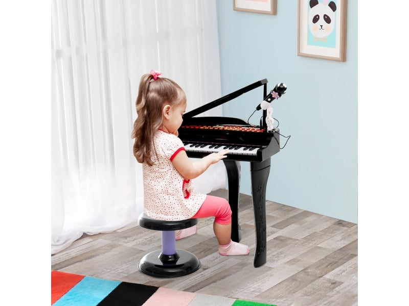  Piano électronique enfant 37 touches 48x39x69 cm – noir – tabouret, microphone, led et enregistrement  - Conforama B