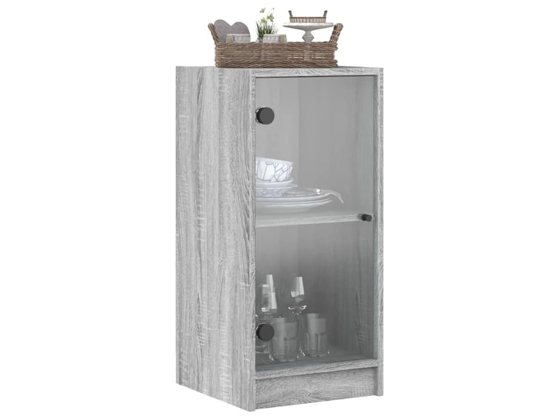  Buffet - armoire latérale avec portes en verre sonoma gris 35x37x75,5 cm  - Conforama D