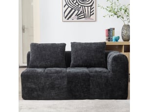 Méridienne 2 places 158 x 90 x 60 cm – noir – chenille, coussin inclus, poches latérales, sans montage