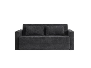 Canapé convertible pliant 2 places avec usb, porte-gobelets, poches latérales et coussins en chenille noir et gris