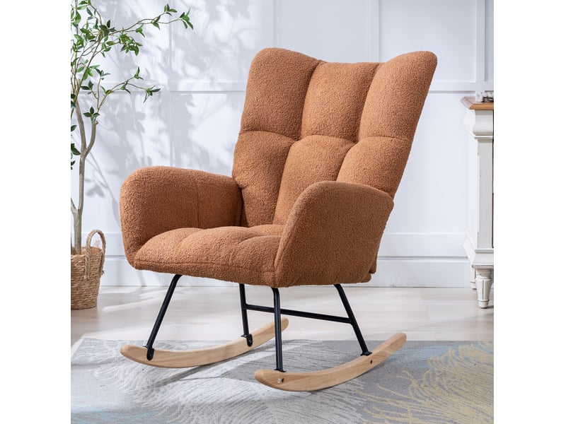  Fauteuil à bascule modenvie en tissu teddy marron avec poche 65 x 77 x 90 cm  - Conforama B