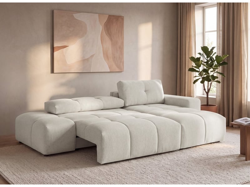  Canapé d'angle convertible avec coffre en tissu texturé beige angeline - angle droit 12390-3M-BEI - Conforama C