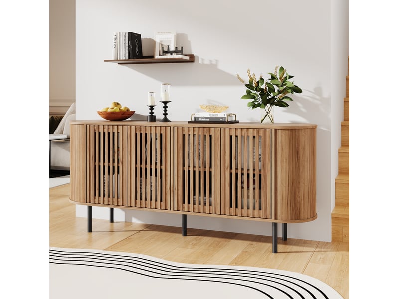 Buffet bas 160x40x70 cm en mdf, 4 portes coulissantes perforées, naturel  - Conforama D