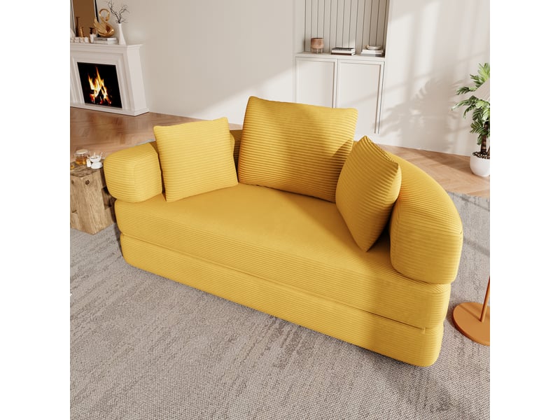  Canapé-lit convertible 2 en 1 en velours côtelé, modèle ovale 173 x 176 cm, canapé pliable avec coussins pour salon ou chambre  - Conforama D