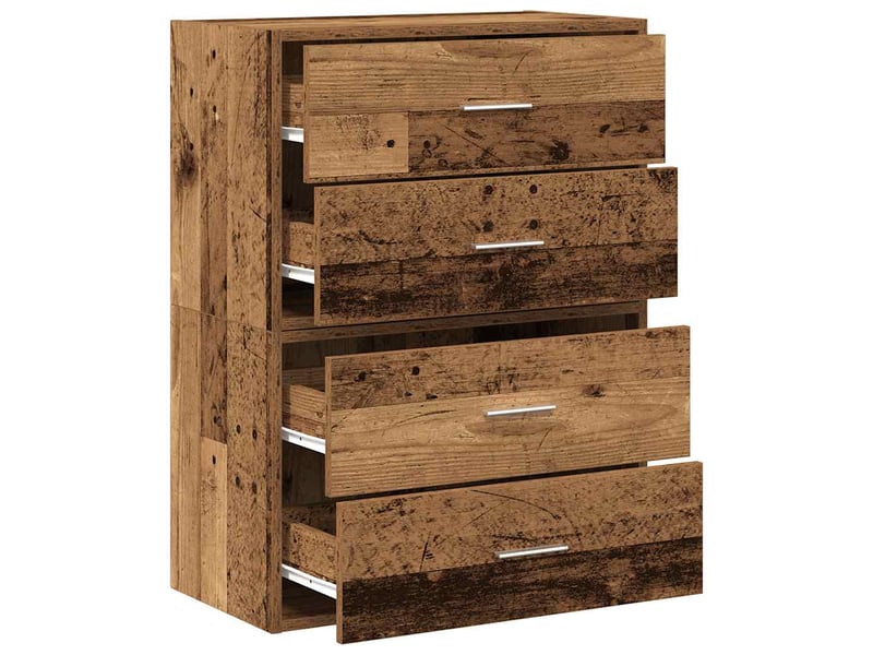  Lot de 2 armoire à tiroirs, commode avec 4 tiroirs vieux bois bois d'ingénierie  - Conforama E