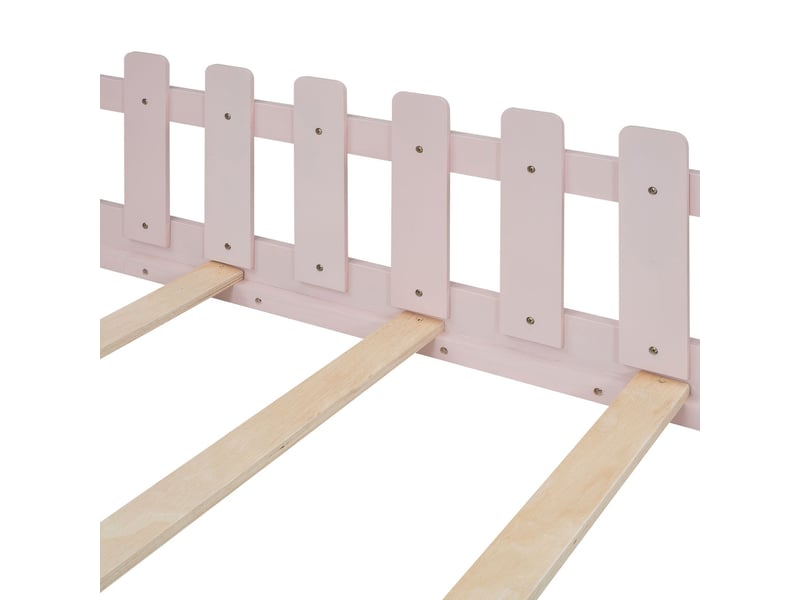  Lit cabane enfant 90x200cm design maison au sol en pin massif rose - lit enfant - sommier à lattes inclus, cadre robuste et sécurisé  - Conforama D