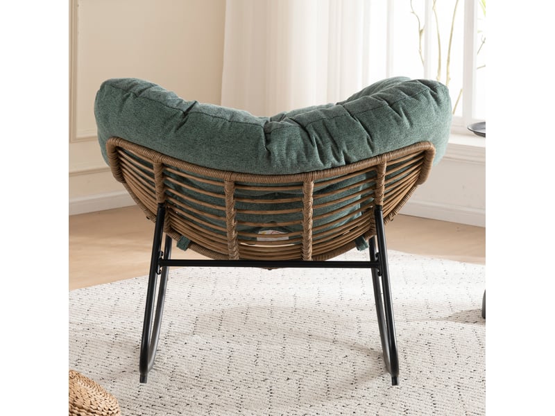 Fauteuil à bascule moderne 95 x 107 x 83 cm vert en chenille, cadre métallique pour salon, chambre et bureau - Conforama E