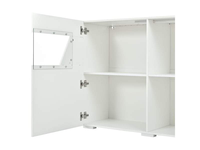  Buffet vitrine avec led pilotée par appli, 3 portes vitrées et grand rangement fermé pour salon ou salle à manger, panneaux de particules ABC - Conforama D