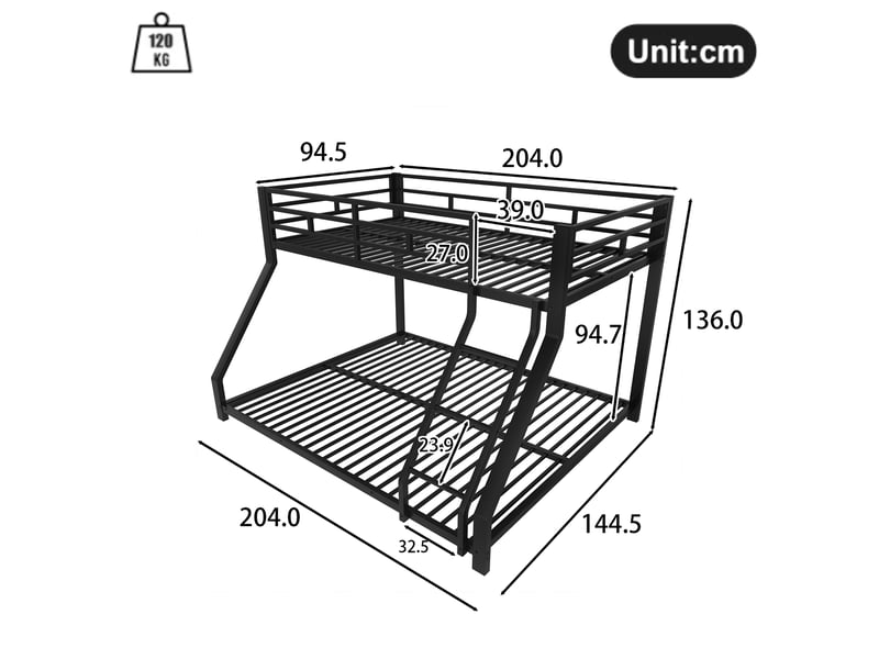 Lit superposé 90x200 cm – 2 couchages 90x200 et 140x200 avec échelle et barrières – métal – noir CozyNest - Conforama C
