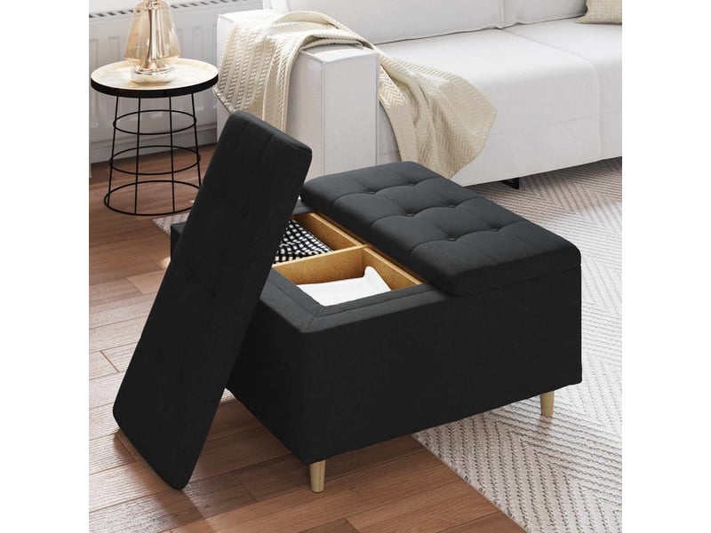  Ottoman, repose pied salon avec rangement noir 80x80x45 cm tissu  - Conforama D