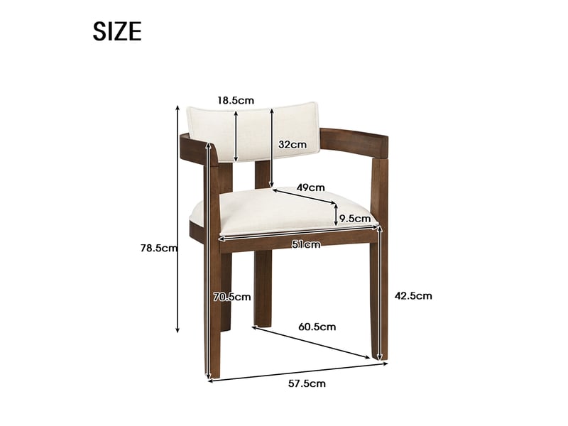  Lot de 6 chaises de salle à manger 57,5 x 60,5 x 78,5 cm noyer, tissu en lin avec accoudoirs  - Conforama C
