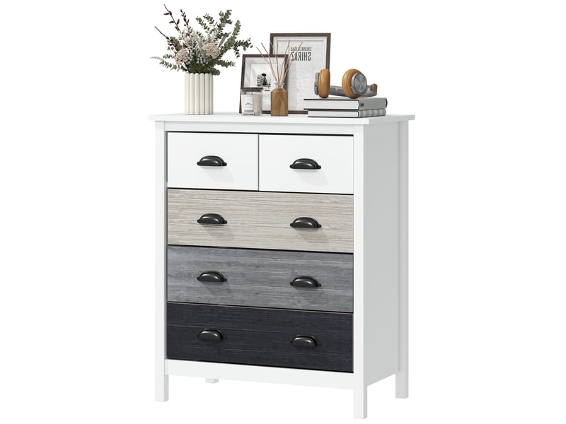  Buffet, commode, 5 tiroirs, surface laquée, mdf et pin, 70 x 38 x 85 cm, blanc  - Conforama B