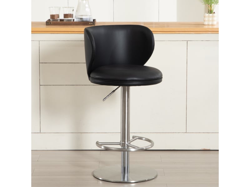  Tabouret de bar pivotant avec dossier, tabouret noir en cuir, pied en métal  - Conforama D