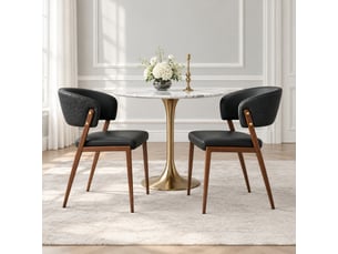Chaise de salle à manger rembourrée avec dossier ergonomique  - pieds en métal, simili cuir noir