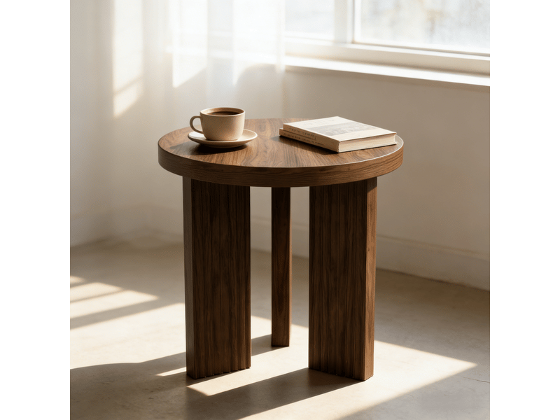  Table d’appoint ronde à trois pieds avec plateau - lpospi - structure rainurée mdf - marron noyer  - Conforama C