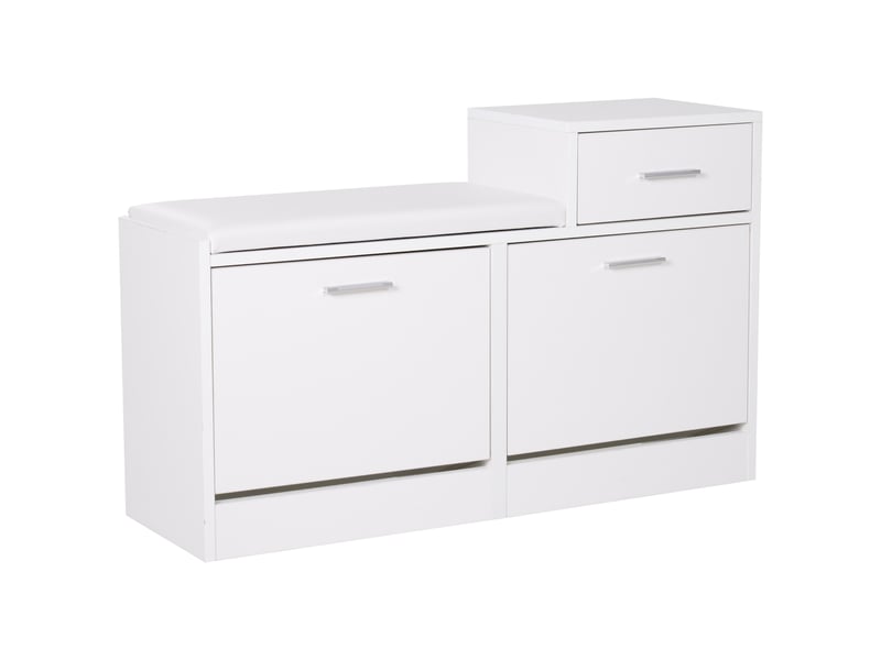  Meuble à chaussures moderne avec banc rembourré, pour 12 paires, 94,5×57×30 cm, blanc  - Conforama A