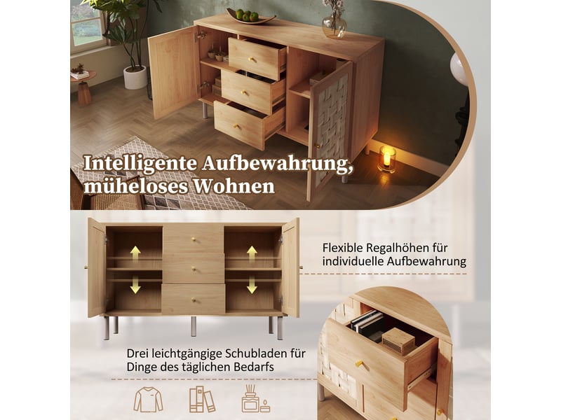  Buffet style campagne couleur chêne, commode de rangement 120x40x75 cm (sans matelas).  - Conforama C