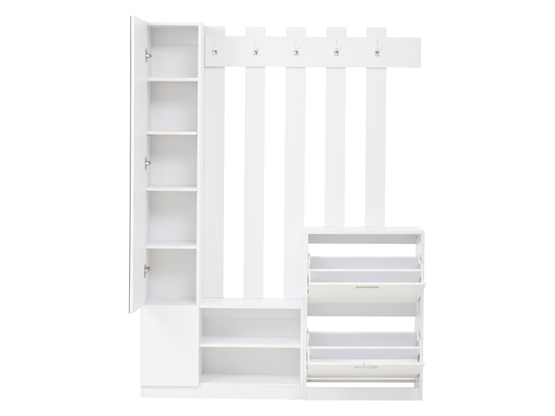  Vestiaire d'entrée compact, meuble d'entrée avec meuble à chaussures et miroir de couloir, portemanteau mural gain de place 135x25x180cm, blanc  - Conforama D