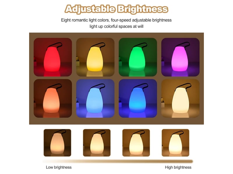  Lampe de chevet portable rechargeable avec télécommande, 16 couleurs 4 luminosités, intérieur extérieur camping  - Conforama E
