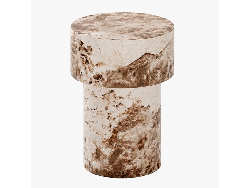  Table d'appoint ronde en marbre d'ingénierie beige et marron d39 cm  - Conforama A