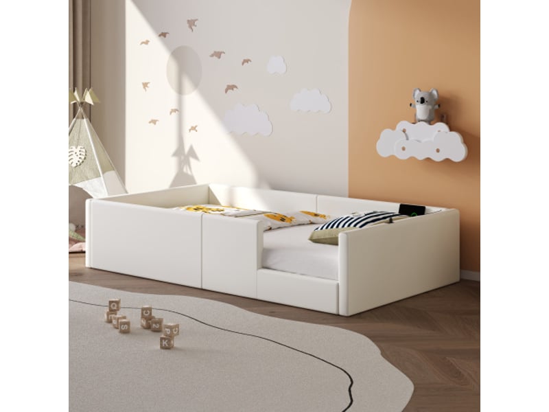 Lit simple rembourré 90x200 cm coloris blanc mdf lit enfant blanc - Conforama B