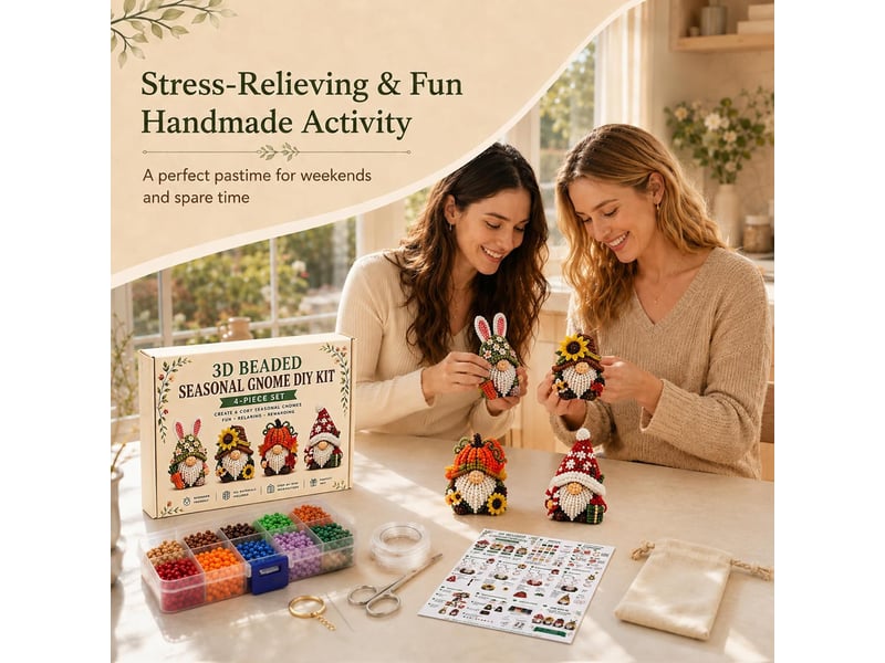  Kit diy gnome 3d en perles, lot de 4 petites décorations à fabriquer, loisirs créatifs pour adultes et adolescents, gnome  - Conforama B