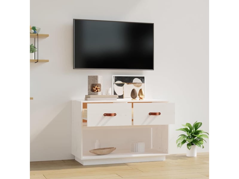  Meuble tv - banc tv - meuble de rangement blanc 90x40x60 cm bois de pin massif  - Conforama C
