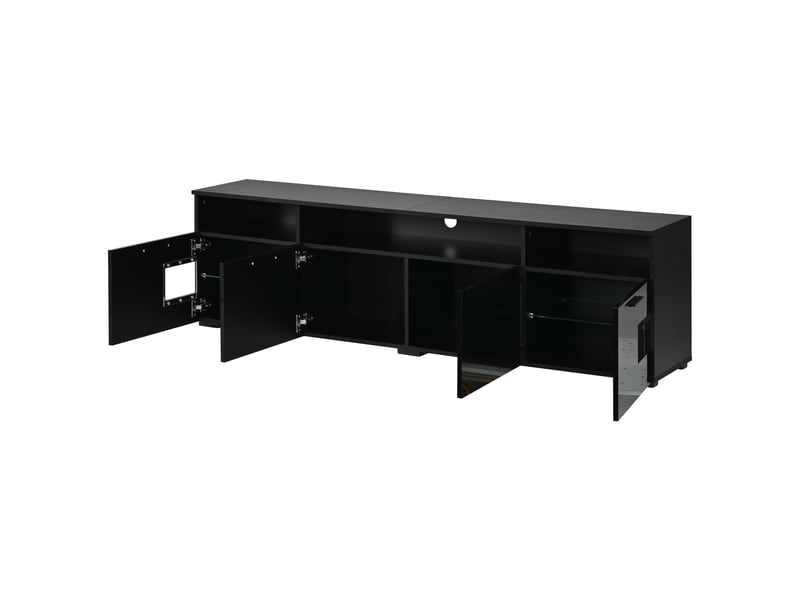  Meuble tv 180 cm noir, led bluetooth, 4 portes, niches ouvertes et tablettes en verre Fay Lum - Conforama D