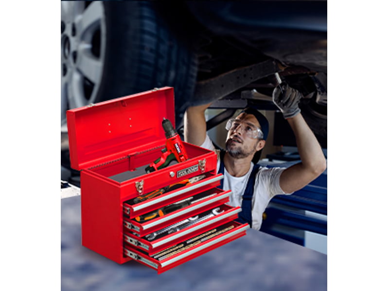  Boîte à outils métal 20,3 4 tiroirs verrouillable coffre rangement atelier garage rouge  - Conforama R